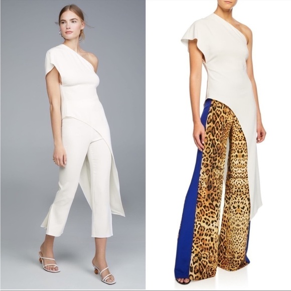 CUSHNIE White One Shoulder Draped Flutter Sleeve Asymmetrical Tunic Blouse 12 - Picture 3 of 10